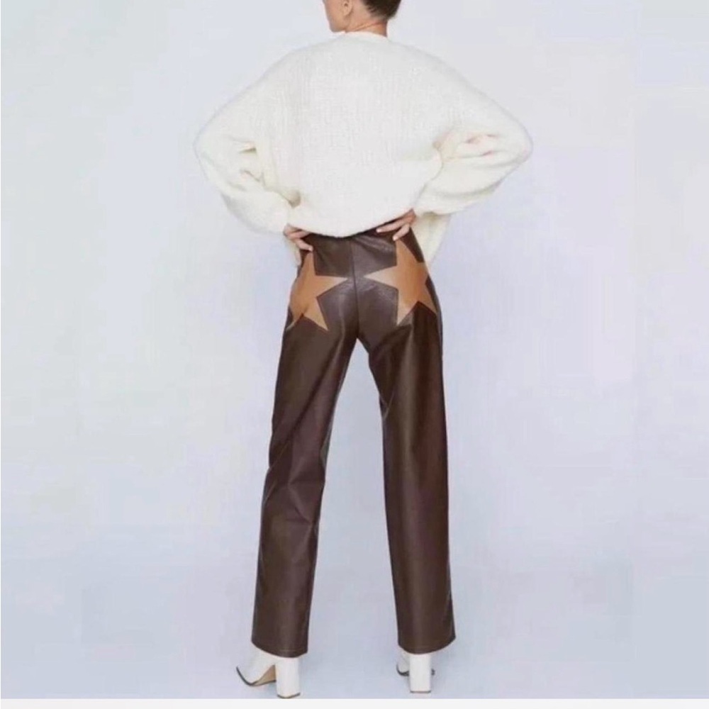 Nasty Gal Y2K Star Faux Leather Pants Western Indie Sleaze 6 Chocolate Brown